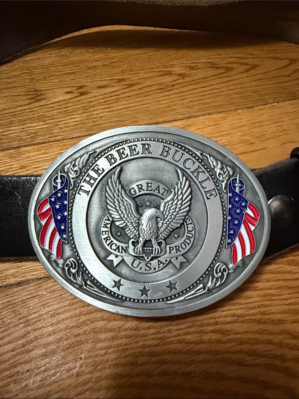 The Beer Buckle Great American Products USA leather belt medium 34-36